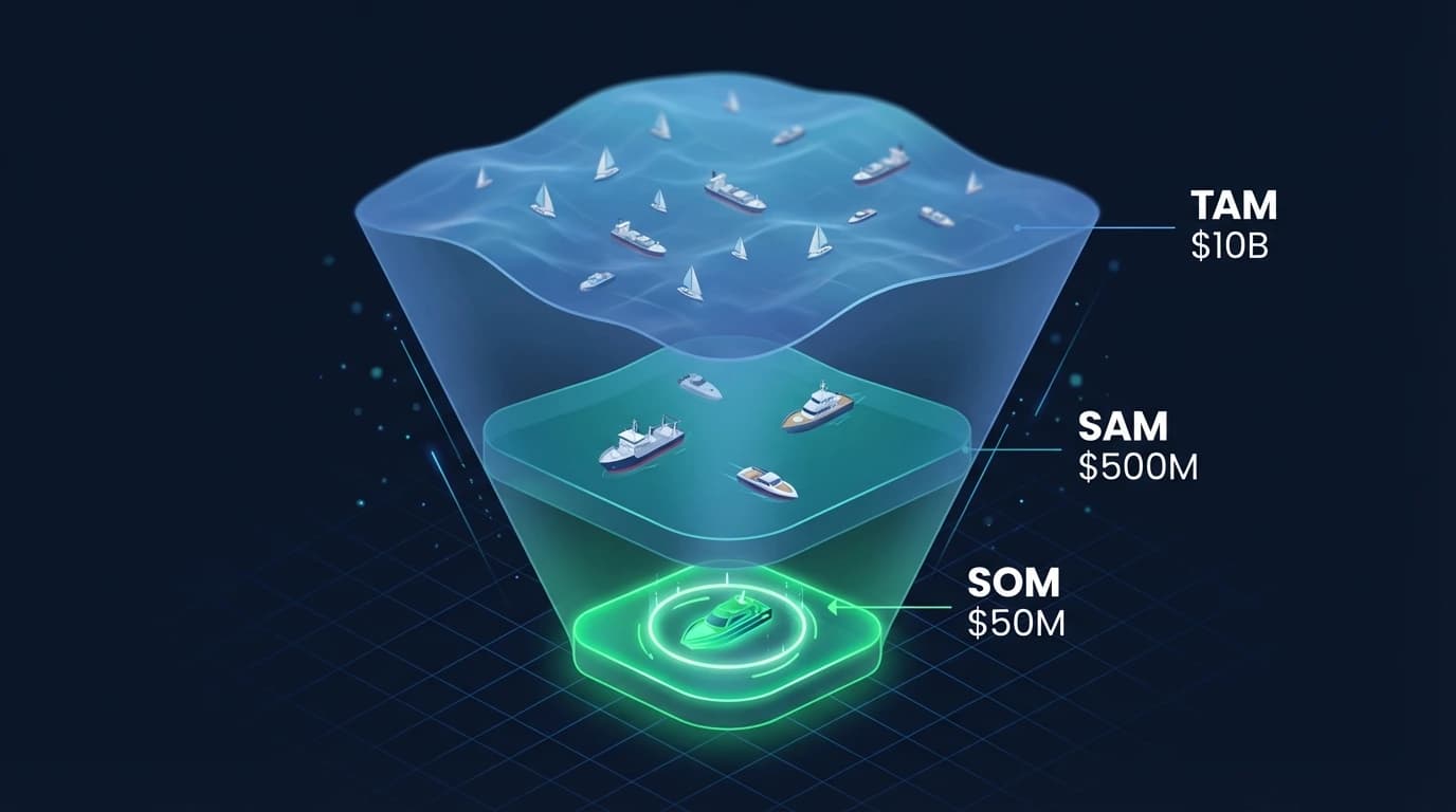 Calculateur de taille de marché montrant le découpage TAM SAM SOM