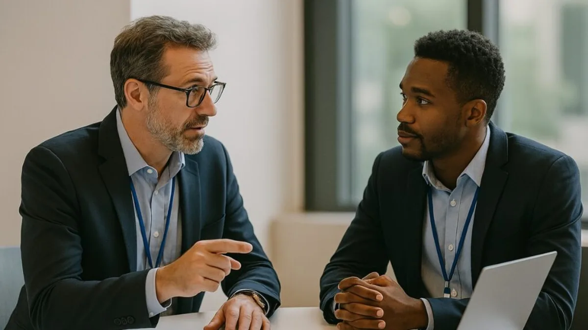 Two founders in a strategic discussion about market validation and customer discovery