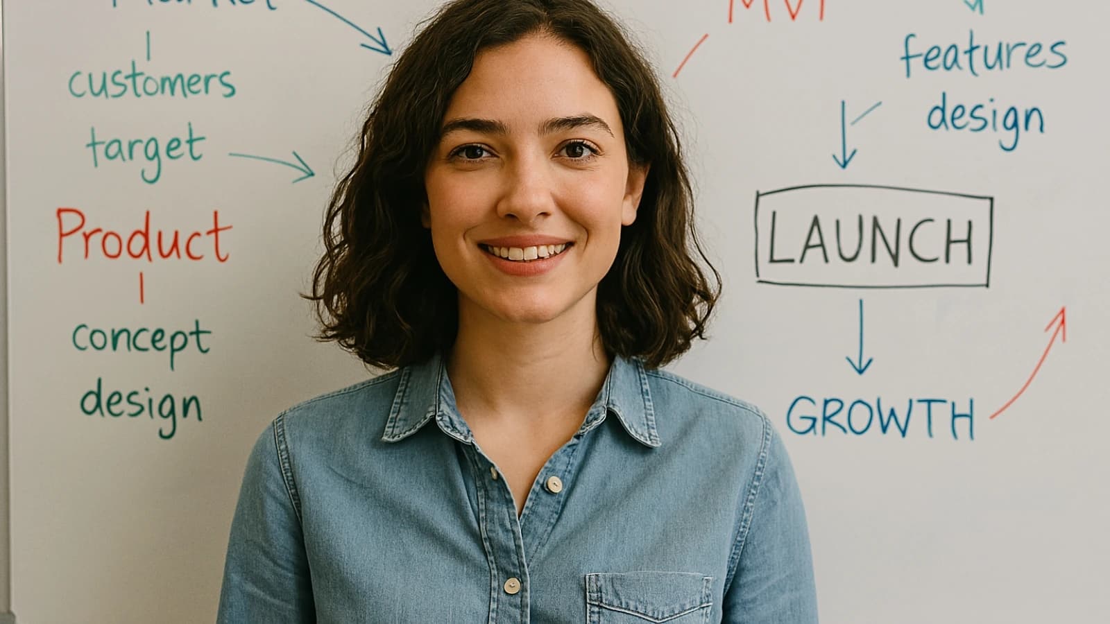 Founder standing in front of a startup launch roadmap after validating market demand