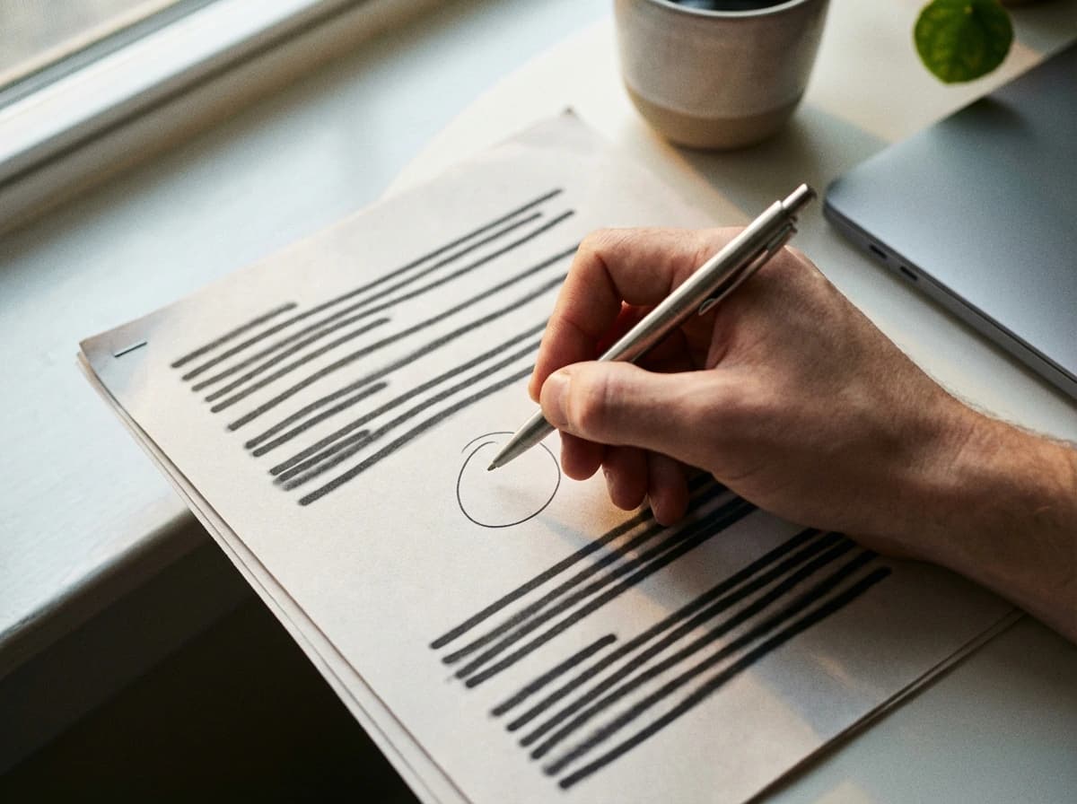 Handschriftliche Notizen auf einem gedruckten Marktanalyse-Dokument