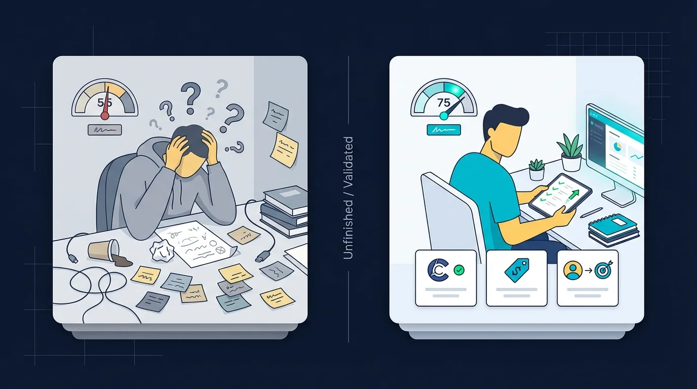 Startup validation benchmarks 2026 showing score distribution and failure patterns from 4,000+ ideas analyzed by Preuve AI