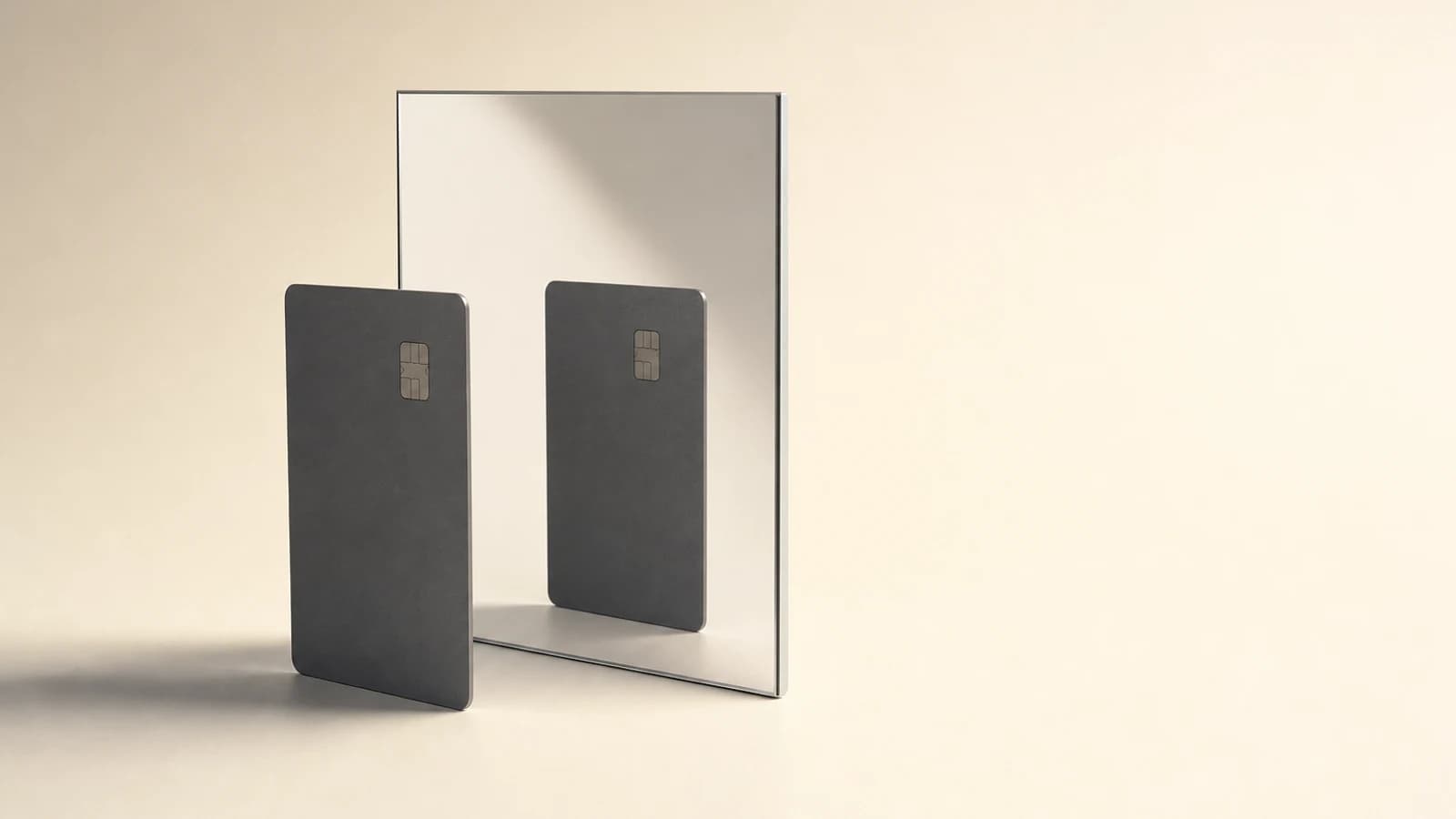 A matte card facing a mirror, showing an AI critic agent that only ever sees its own output