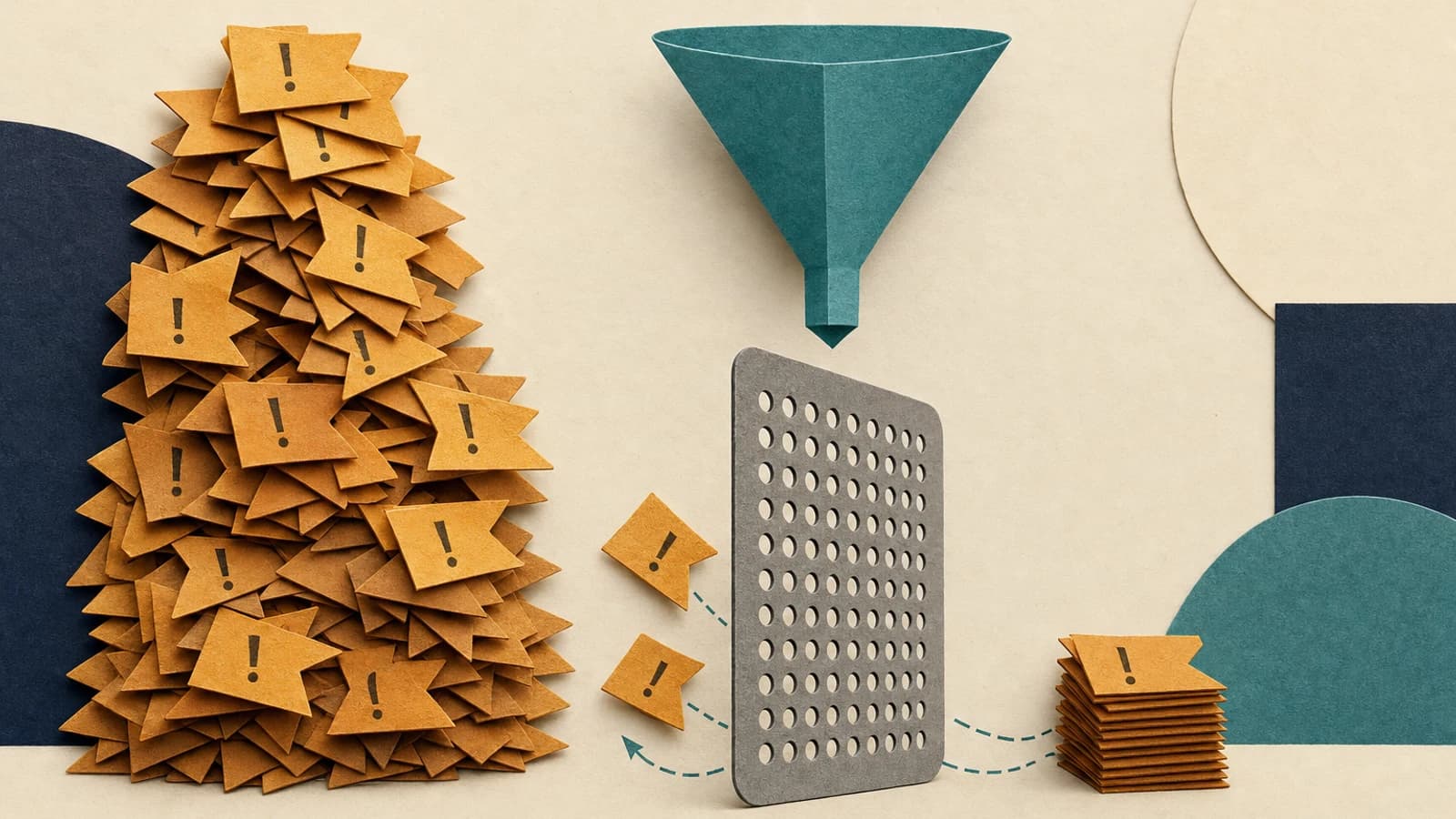 Jev AI review results: a keyword check's pile of false warnings shrinking from 95 to 27 once Jev's confident answers are added