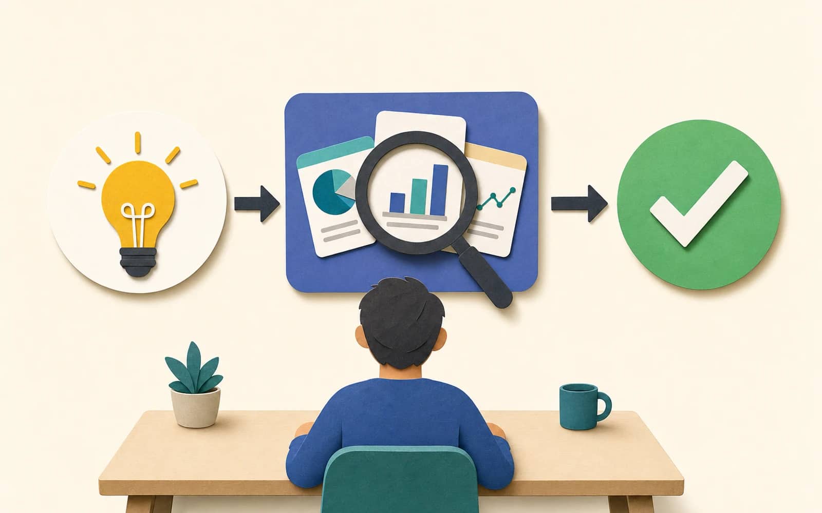 First-time founder doing market research on a laptop before building a startup