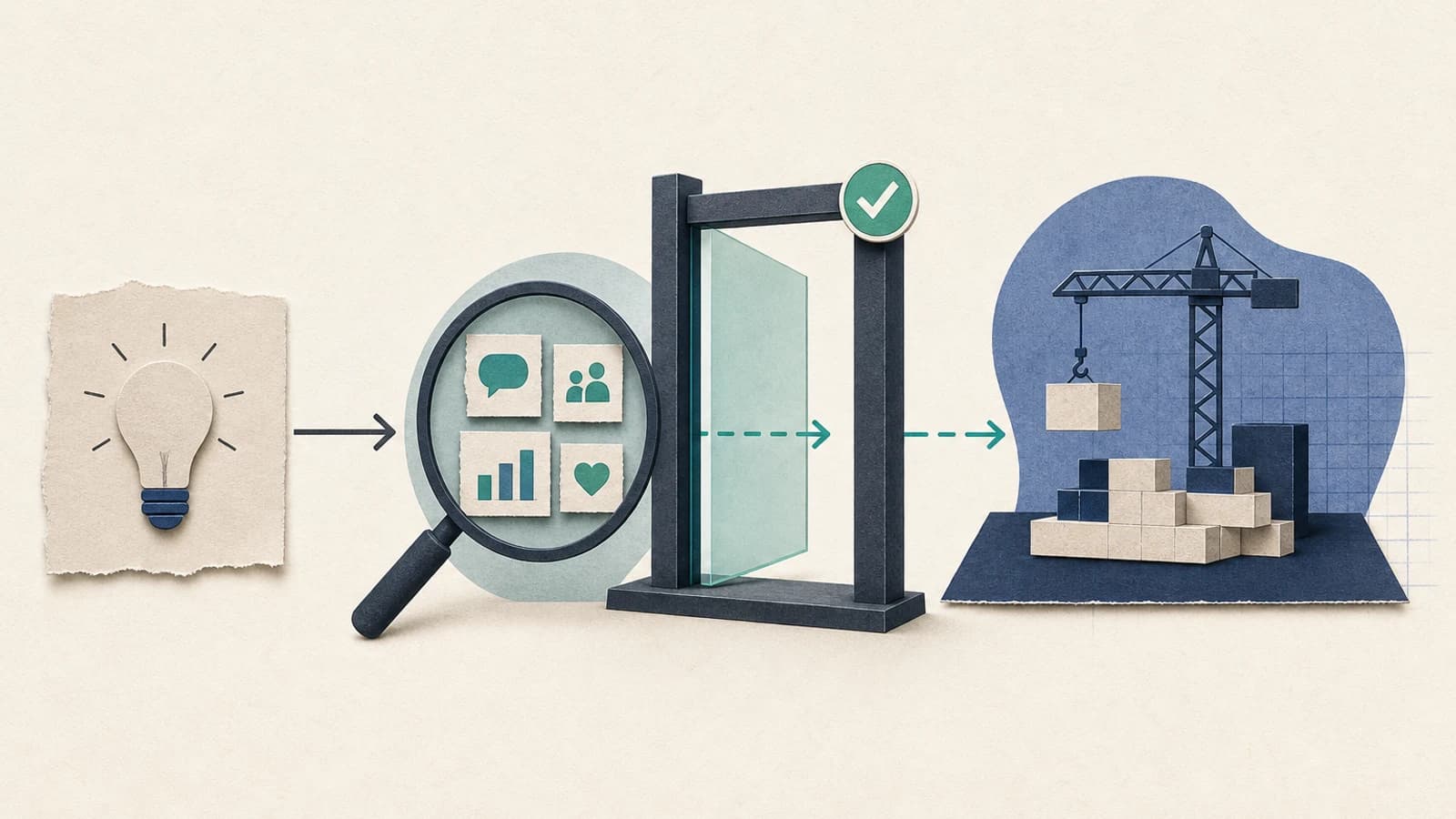 A demand-validation gate that a startup idea passes before the build stage