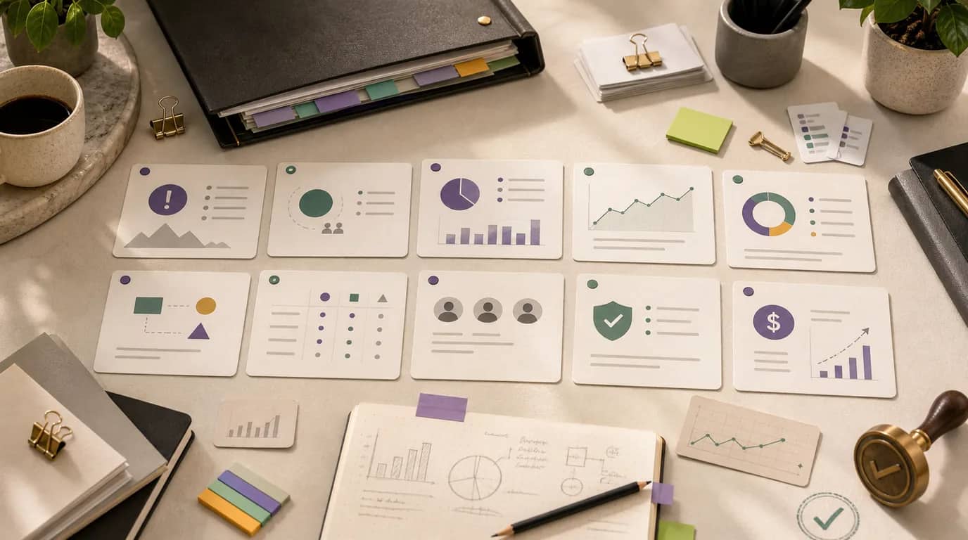 Startup pitch deck template showing the 10 essential slides investors expect, with annotations on what makes each slide work.