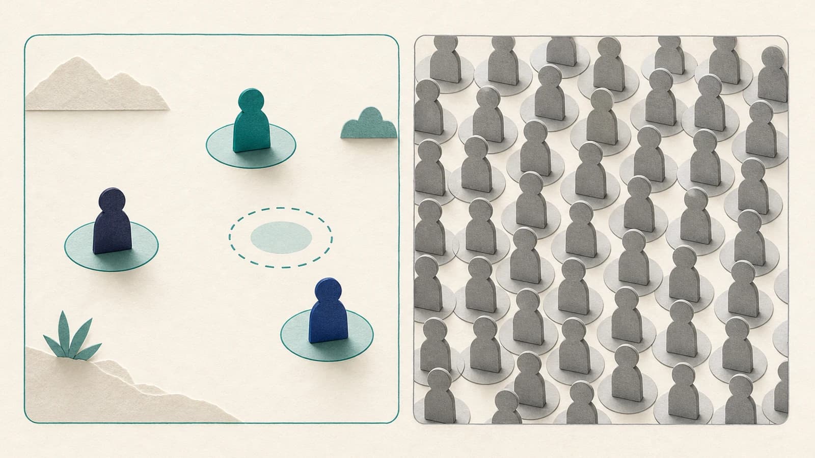 Comparison table showing competitive market versus saturated market across six dimensions including competitor count, pricing, and buyer behavior