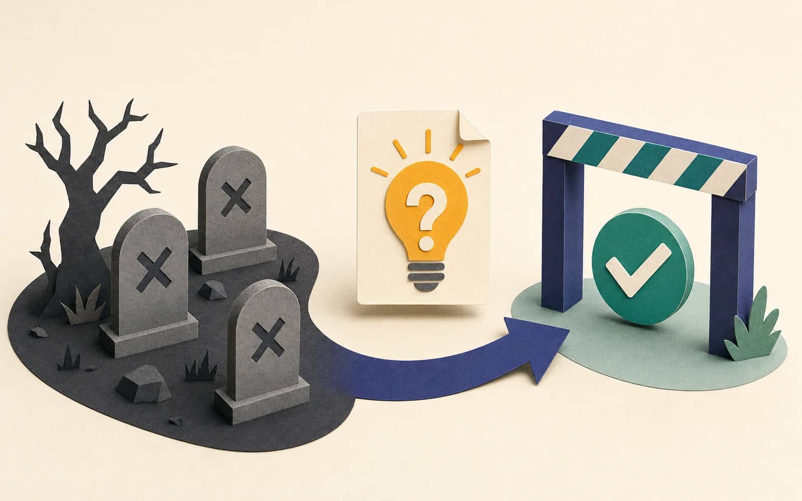 Zombie startup ideas cycle showing the same concepts failing repeatedly